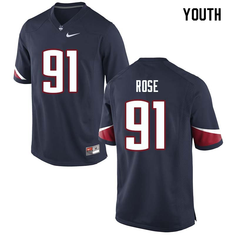 Youth #91 Jay Rose Uconn Huskies College Football Jerseys Sale-Navy - Click Image to Close